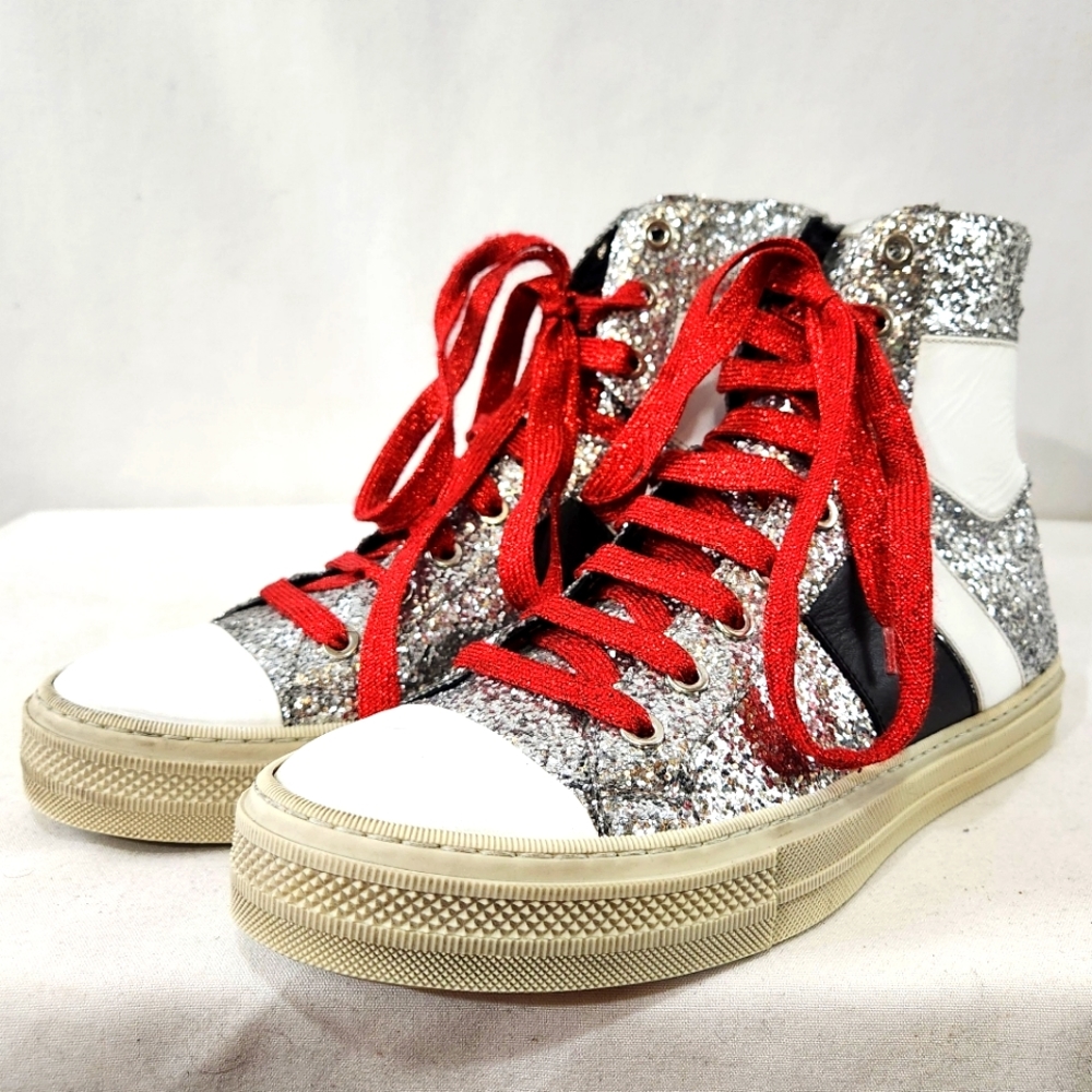 Exclusive AMIRI Sunset High Top Silver Glitter Sneakers Made Italy sz 41 EU 8 US